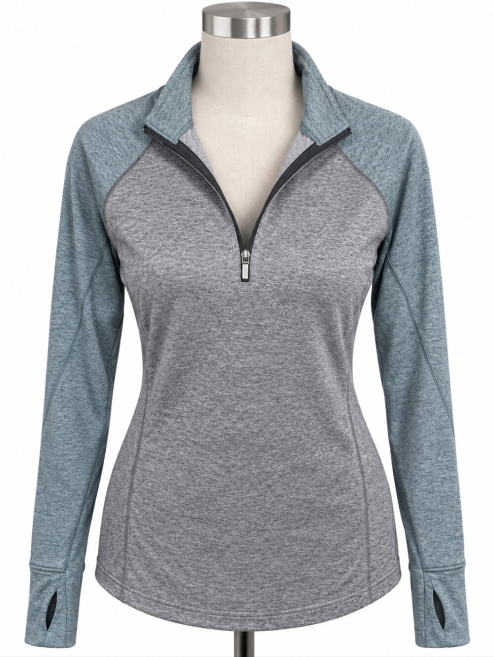Everlast Women’s M Blue Gray Quarter Zip Athletic Pullover Thumbholes